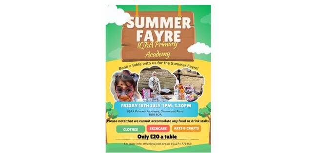 Book A Table at the IQRA Summer Fayre