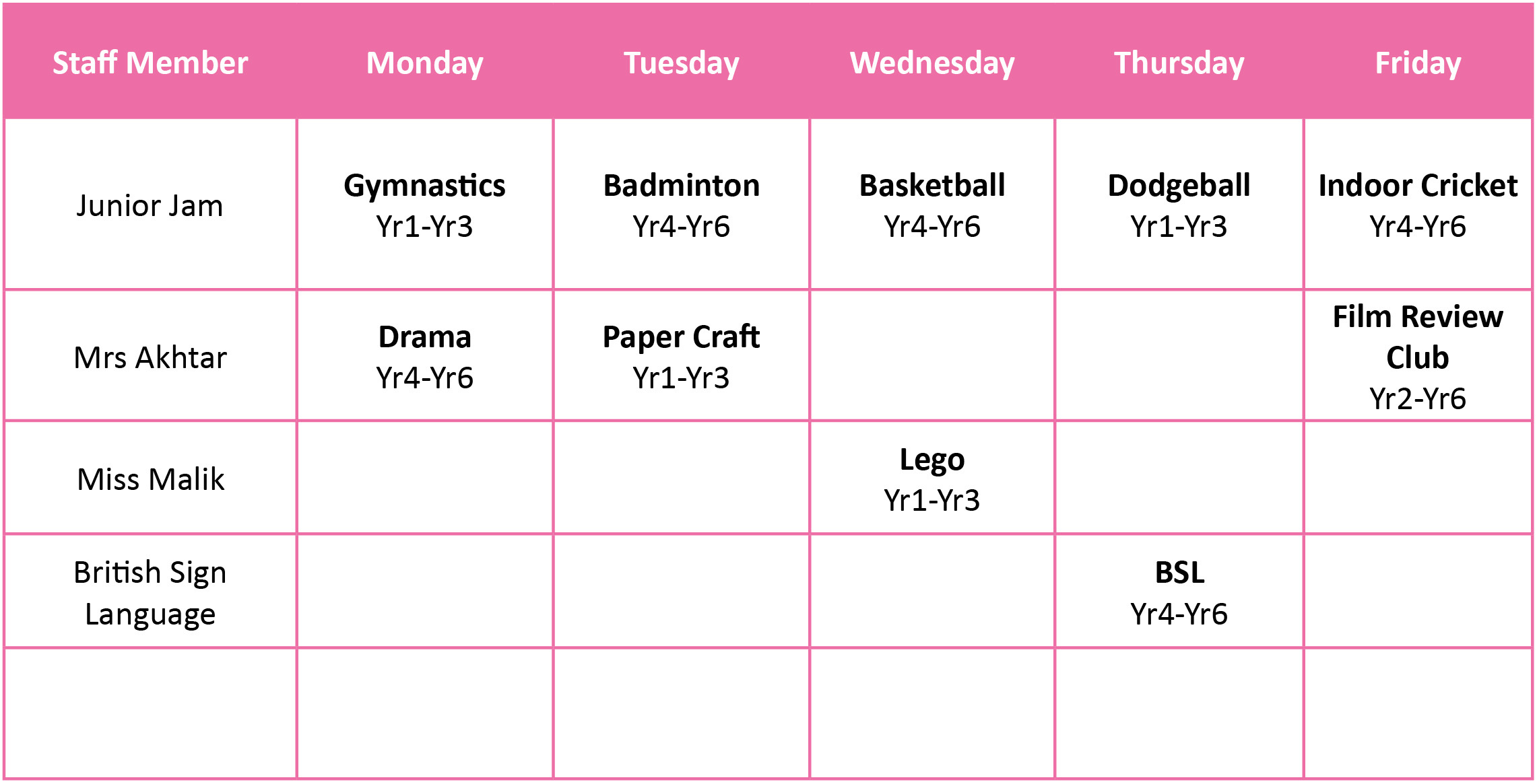 School clubs jan 2026